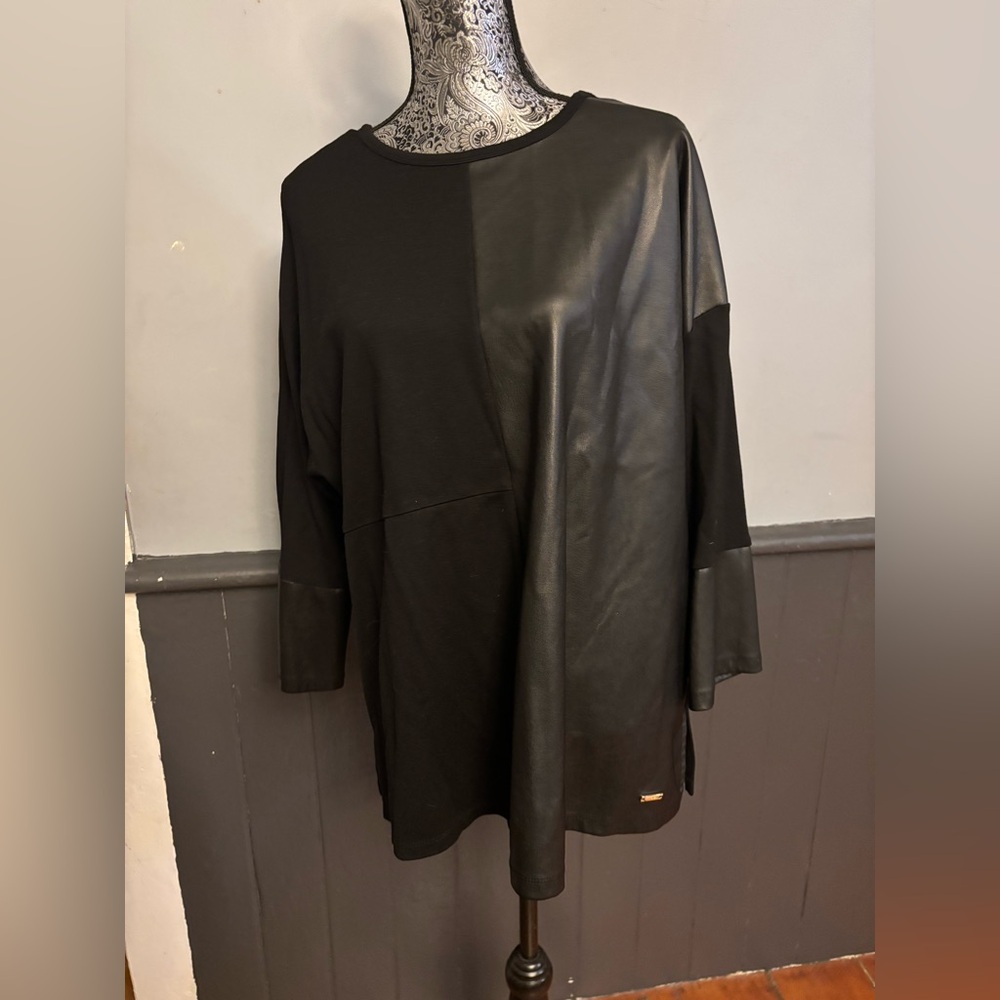 Jones New York XL Black Faux Leather Women's Top